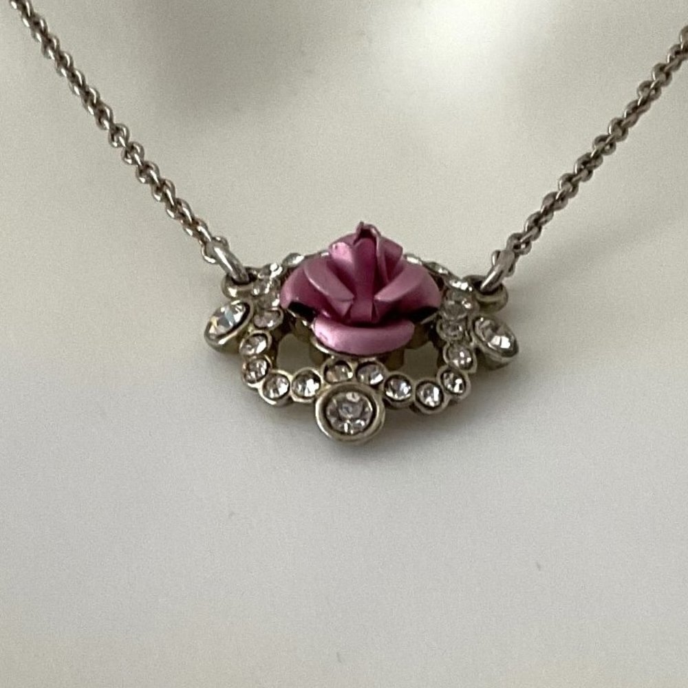 PINK ROSE NECKLACE NRT VINTAGE - Picture 4 of 13